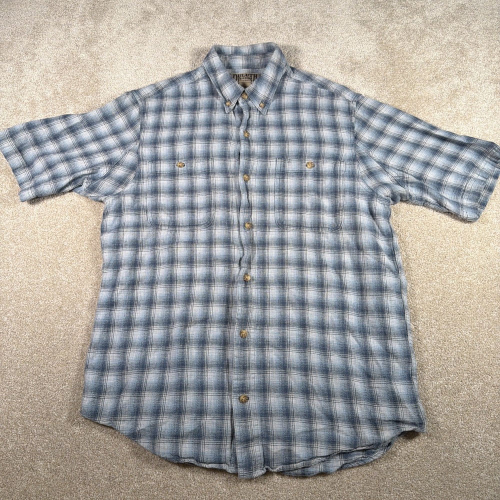 Duluth Trading Short Sleeve Button Up Shirt Mens Medium Hemp‎ Cotton Blend Blue